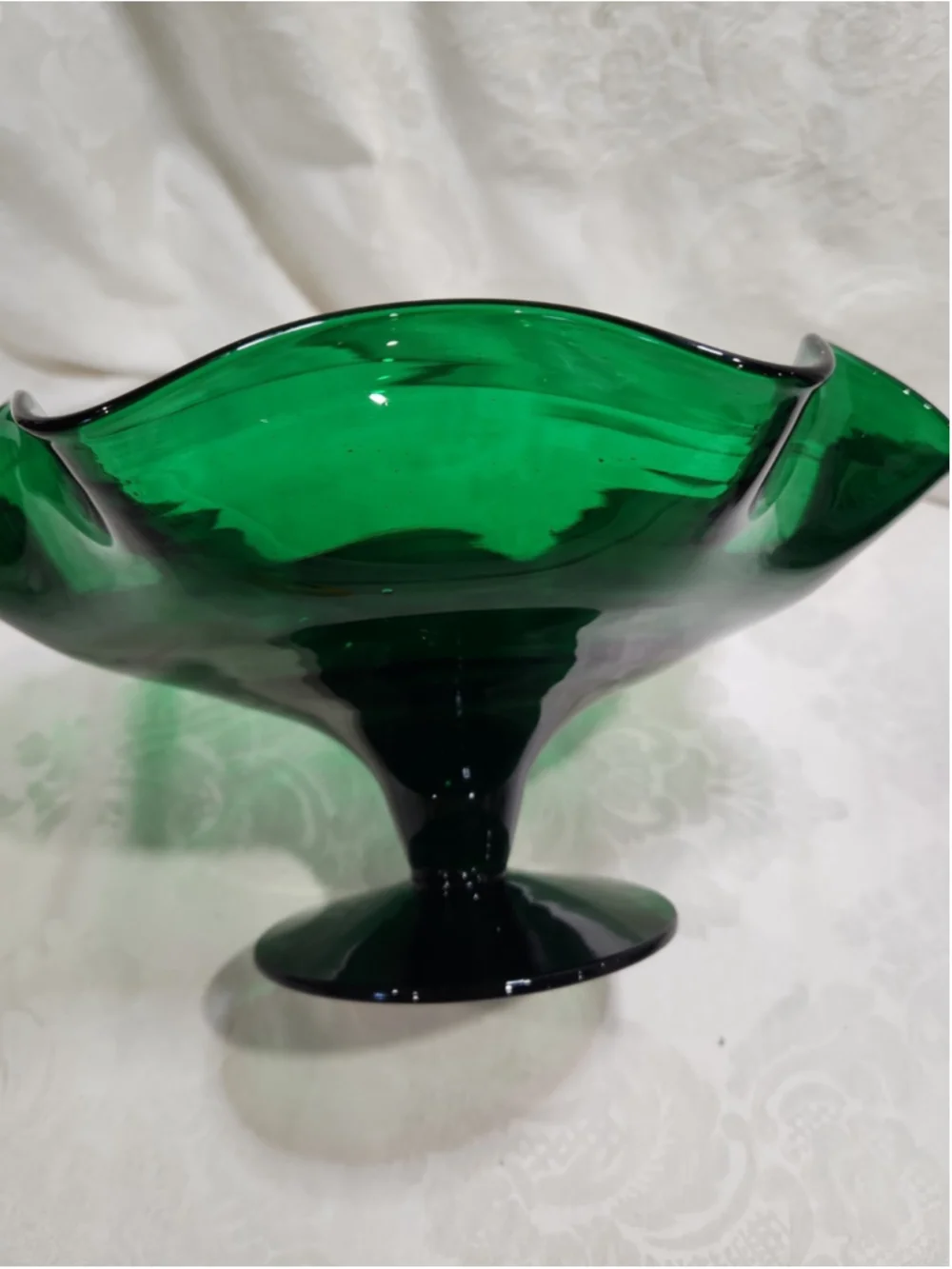 Vintage Blenko Emerald Green Hand Blown Glass Compote Bowl 11